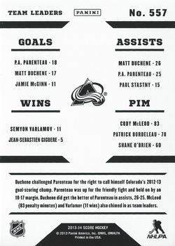 2013-14 Score #557 Cody McLeod / Matt Duchene / P.A. Parenteau / Semyon Varlamov Back