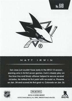 2013-14 Score #618 Matt Irwin Back