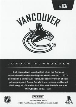 2013-14 Score #637 Jordan Schroeder Back