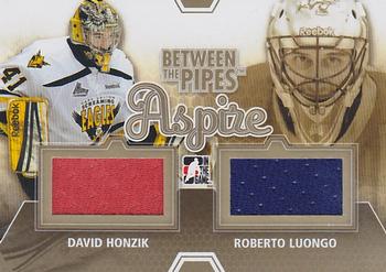 2012-13 In The Game Between The Pipes - Aspire Jerseys Gold #ASP-14 David Honzik / Roberto Luongo Front