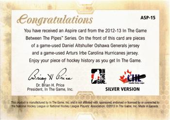 2012-13 In The Game Between The Pipes - Aspire Jerseys Silver #ASP-15 Daniel Altshuller / Arturs Irbe Back