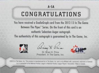 2012-13 In The Game Between The Pipes - Authentic Goaliegraphs #A-SA Sebastien Auger Back