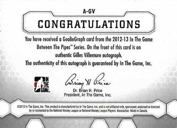 2012-13 In The Game Between The Pipes - Authentic Goaliegraphs #A-GV Gilles Villemure Back
