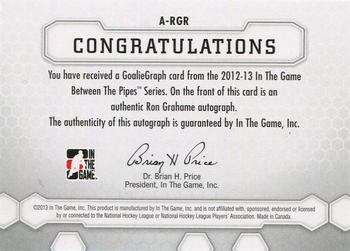 2012-13 In The Game Between The Pipes - Authentic Goaliegraphs #A-RGR Ron Grahame Back