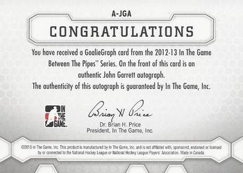2012-13 In The Game Between The Pipes - Authentic Goaliegraphs #A-JGA John Garrett Back