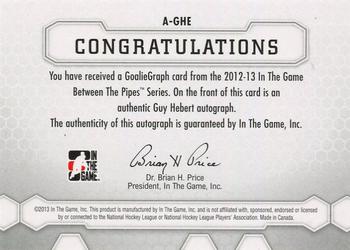 2012-13 In The Game Between The Pipes - Authentic Goaliegraphs #A-GHE Guy Hebert Back