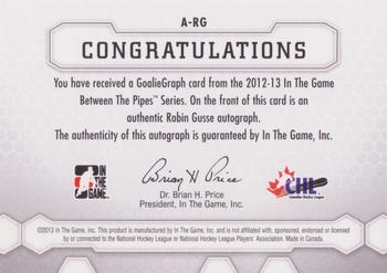2012-13 In The Game Between The Pipes - Authentic Goaliegraphs #A-RG Robin Gusse Back