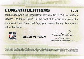 2012-13 In The Game Between The Pipes - Big League Debut Jerseys Silver #BL-38 Bernie Parent Back