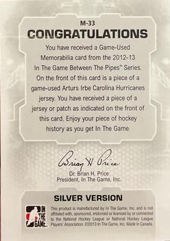 2012-13 In The Game Between The Pipes - Jerseys Patch Silver #M-33 Arturs Irbe Back