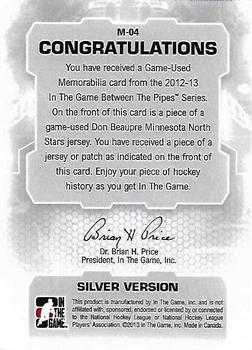 2012-13 In The Game Between The Pipes - Jerseys Silver #M-04 Don Beaupre Back