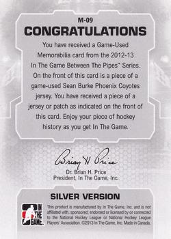 2012-13 In The Game Between The Pipes - Jerseys Silver #M-09 Sean Burke Back