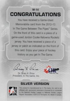 2012-13 In The Game Between The Pipes - Jerseys Silver #M-14 Jordon Cooke Back