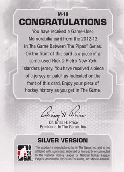 2012-13 In The Game Between The Pipes - Jerseys Silver #M-18 Rick DiPietro Back