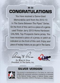 2012-13 In The Game Between The Pipes - Jerseys Silver #M-34 Tristan Jarry Back