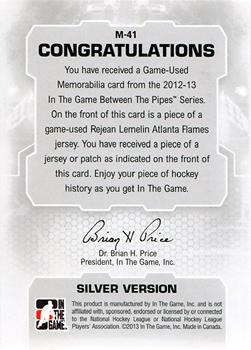 2012-13 In The Game Between The Pipes - Jerseys Silver #M-41 Rejean Lemelin Back
