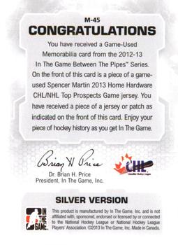 2012-13 In The Game Between The Pipes - Jerseys Silver #M-45 Spencer Martin Back