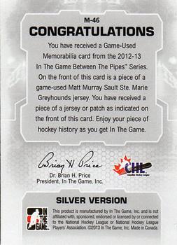 2012-13 In The Game Between The Pipes - Jerseys Silver #M-46 Matt Murray Back