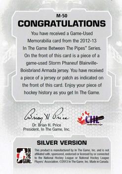 2012-13 In The Game Between The Pipes - Jerseys Silver #M-50 Storm Phaneuf Back