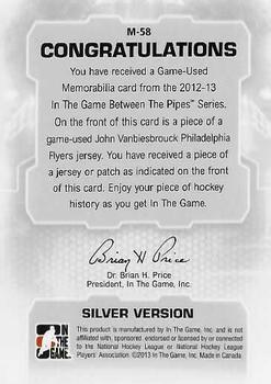 2012-13 In The Game Between The Pipes - Jerseys Silver #M-58 John Vanbiesbrouck Back