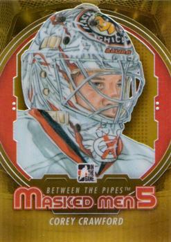 2012-13 In The Game Between The Pipes - Masked Men 5 Gold Foil #MM-12 Corey Crawford Front
