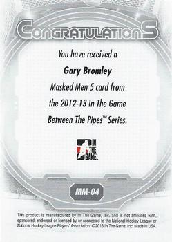 2012-13 In The Game Between The Pipes - Masked Men 5 Rainbow Foil #MM-4 Gary Bromley Back
