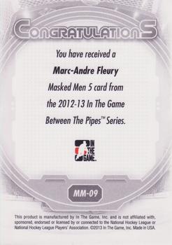 2012-13 In The Game Between The Pipes - Masked Men 5 Silver Foil #MM-9 Marc-Andre Fleury Back