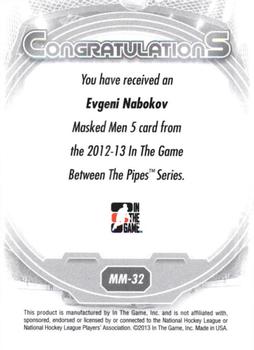 2012-13 In The Game Between The Pipes - Masked Men 5 Silver Foil #MM-32 Evgeni Nabokov Back
