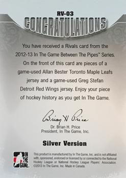 2012-13 In The Game Between The Pipes - Rivals Silver #RV-03 Allan Bester / Greg Stefan Back