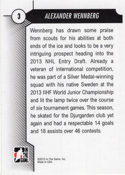 2012-13 In The Game Draft Prospects #3 Alexander Wennberg Back