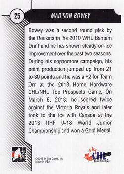2012-13 In The Game Draft Prospects #25 Madison Bowey Back