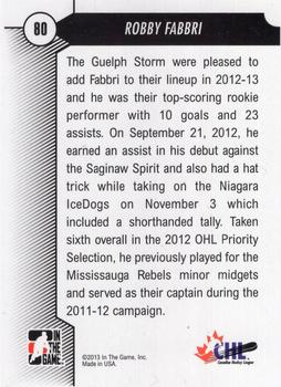 2012-13 In The Game Draft Prospects #80 Robby Fabbri Back