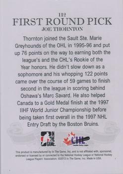 2012-13 In The Game Draft Prospects #112 Joe Thornton Back