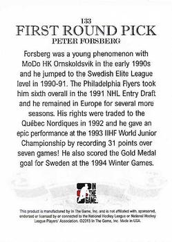 2012-13 In The Game Draft Prospects #133 Peter Forsberg Back