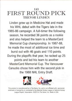 2012-13 In The Game Draft Prospects #143 Trevor Linden Back