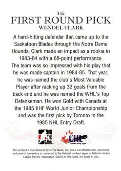 2012-13 In The Game Draft Prospects #145 Wendel Clark Back