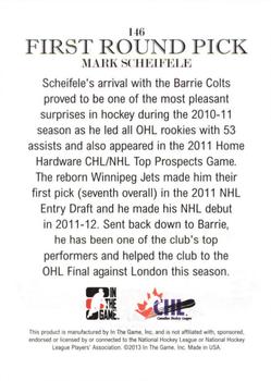 2012-13 In The Game Draft Prospects #146 Mark Scheifele Back