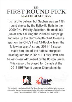 2012-13 In The Game Draft Prospects #150 Malcolm Subban Back