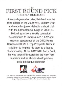 2012-13 In The Game Draft Prospects #153 Griffin Reinhart Back