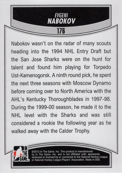 2012-13 In The Game Draft Prospects #176 Evgeni Nabokov Back