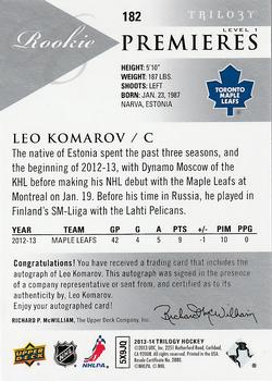 2013-14 Upper Deck Trilogy #182 Leo Komarov Back
