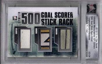 2012-13 In The Game Ultimate Memorabilia - 500 Goal Scorer Stick Rack #12 Pierre Turgeon / Mats Sundin / Teemu Selanne Front
