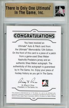 2012-13 In The Game Ultimate Memorabilia - Autograph Patches #16 Shea Weber Back