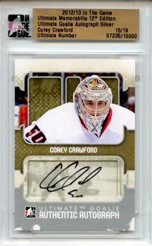 2012-13 In The Game Ultimate Memorabilia - Goalie Autographs #2 Corey Crawford Front