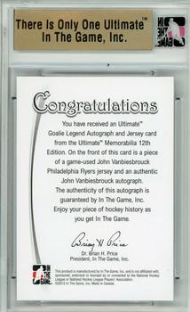 2012-13 In The Game Ultimate Memorabilia - Goalie Legend Autograph and Jersey #20 John Vanbiesbrouck Back
