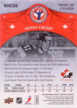 2013 Upper Deck National Hockey Card Day Canada #NHCD6 Sidney Crosby Back