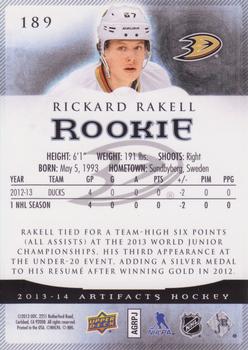 2013-14 Upper Deck Artifacts #189 Rickard Rakell Back