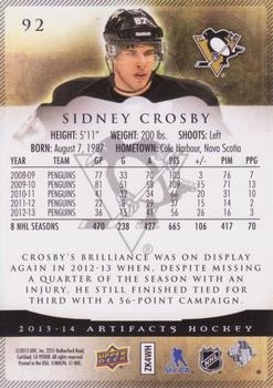 2013-14 Upper Deck Artifacts #92 Sidney Crosby Back