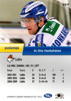 2011-12 Cardset Finland #269 Otto Honkaheimo Back