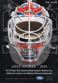 2011-12 Cardset Finland - The Masks #TM5a Juuso Riksman Back