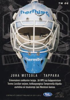 2011-12 Cardset Finland - The Masks #TM6b Juha Metsola Back